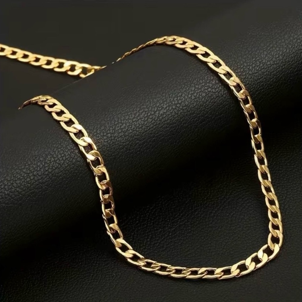 6mm 18k Gold Plated Cuban Link Chain Golden Necklace Chain Jewelry Men & Women